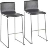 Mara 30" Bar Stool in Grey Leatherette & Stainless Steel (Set of 2)